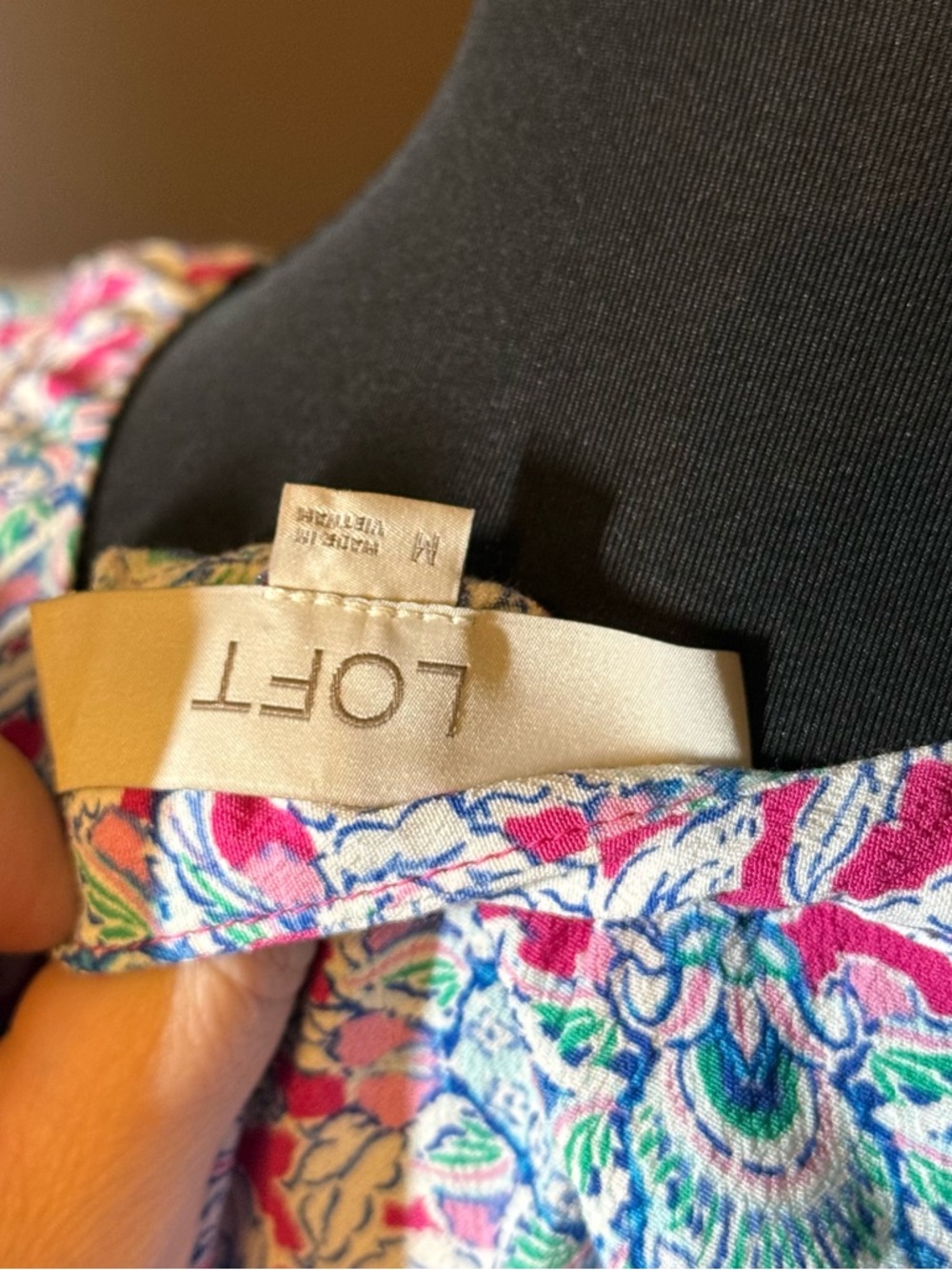 LOFT Pink and Teal Floral Button-Front Blouse - Picture 4 of 4